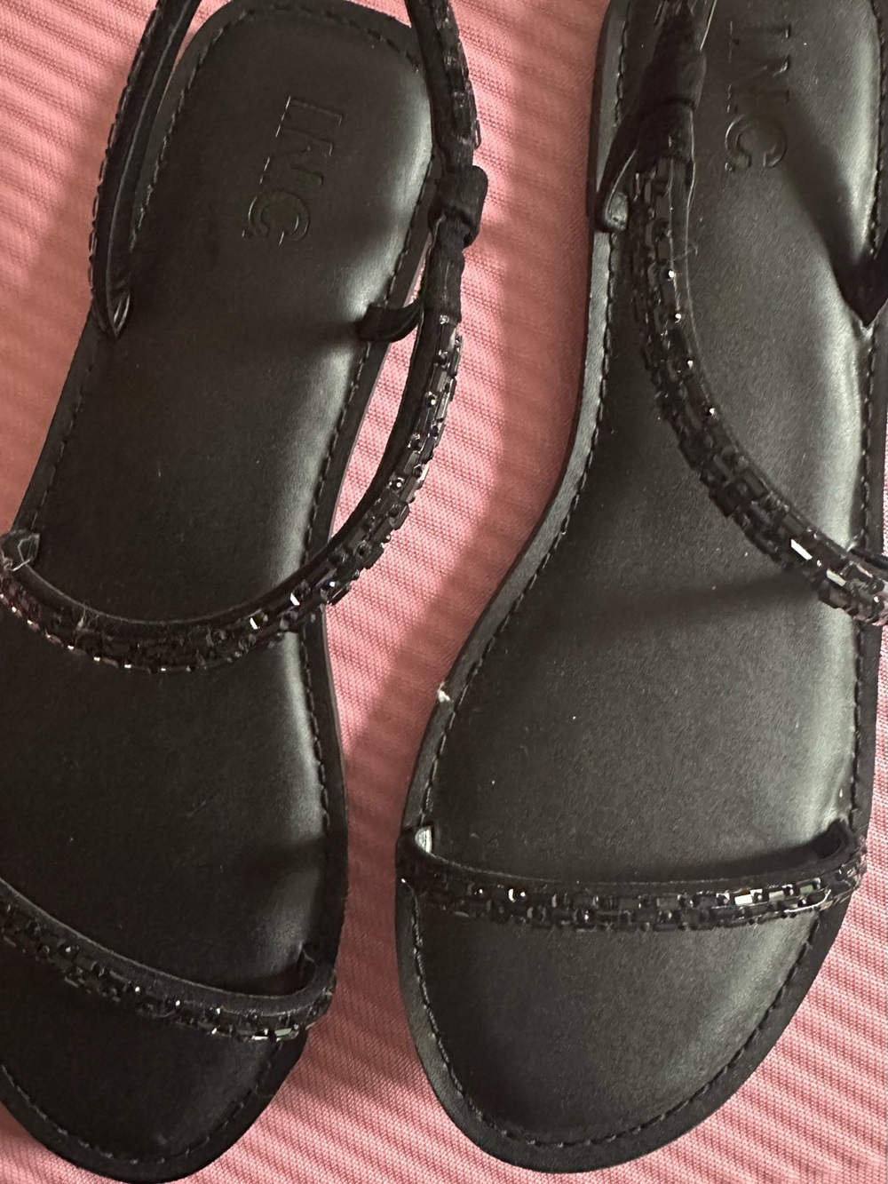 INC Black Beaded Strappy FLAT Women's Sandal